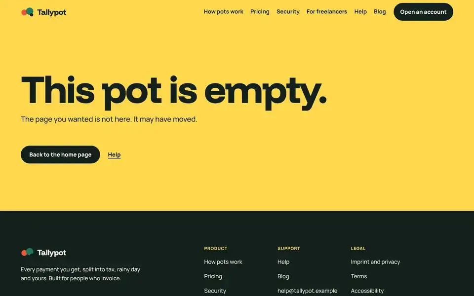 Tallypot, page "Not found", first screen