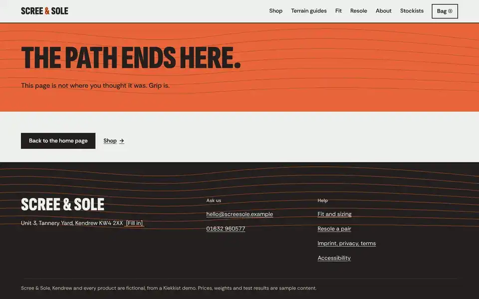 Scree & Sole, page "Not found", first screen