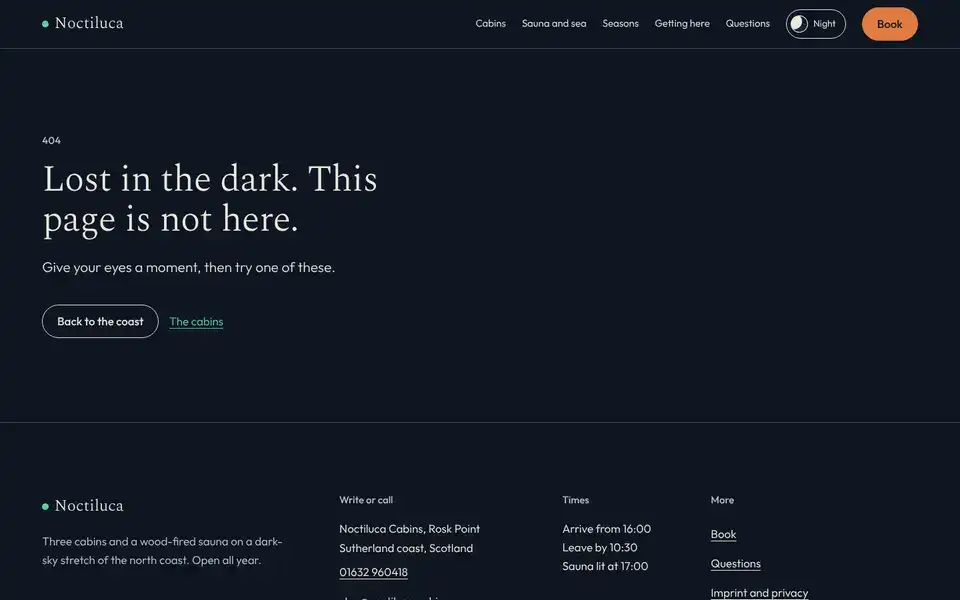 Noctiluca, page "Not found", first screen