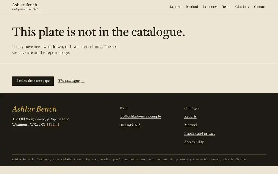 Ashlar Bench, page "Not found", first screen