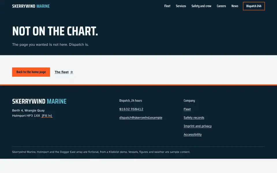 Skerrywind, page "Not found", first screen