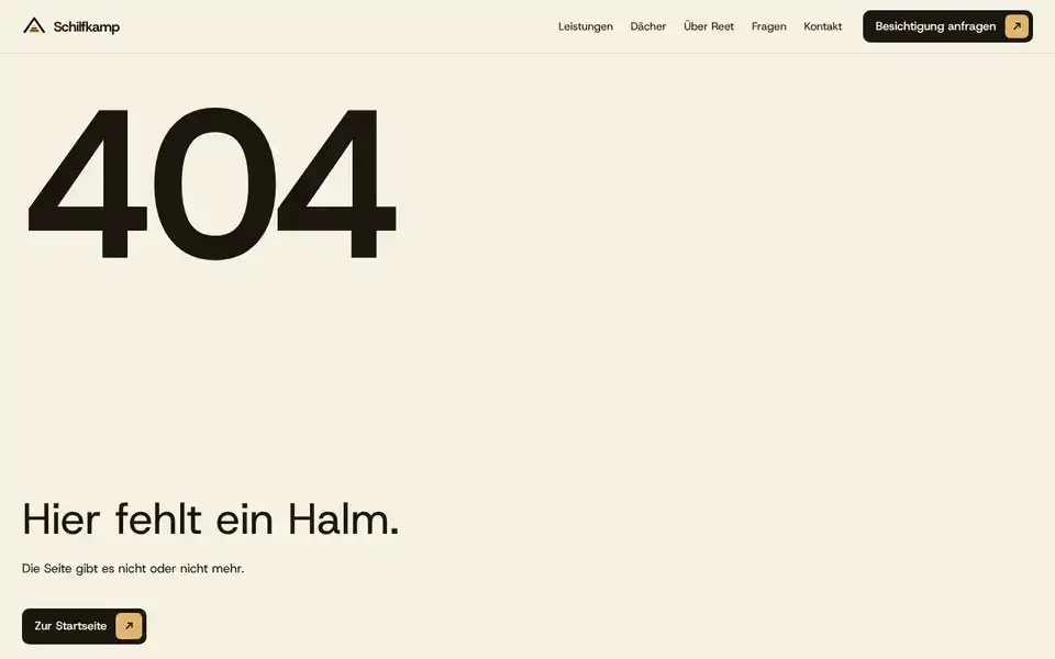 Schilfkamp, page "Seite nicht gefunden", first screen