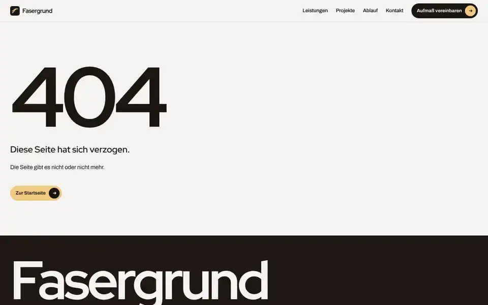 Fasergrund, page "Seite nicht gefunden", first screen
