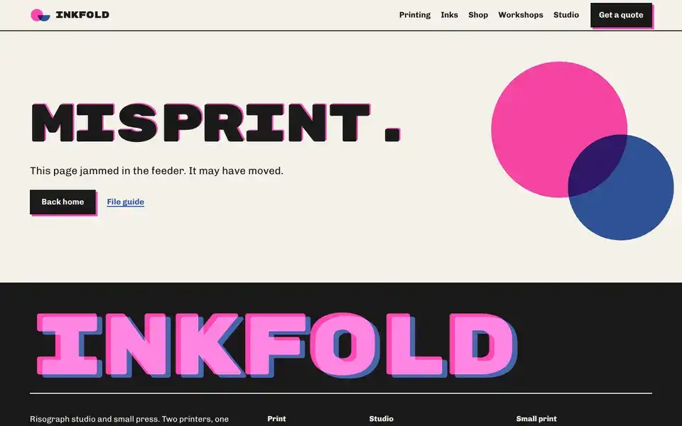Inkfold, page "Not found", first screen