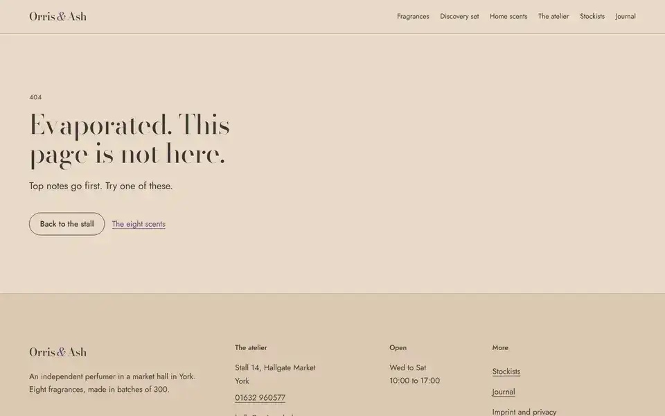 Orris & Ash, page "Not found", first screen