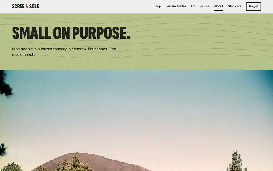 Scree & Sole, page "About", first screen