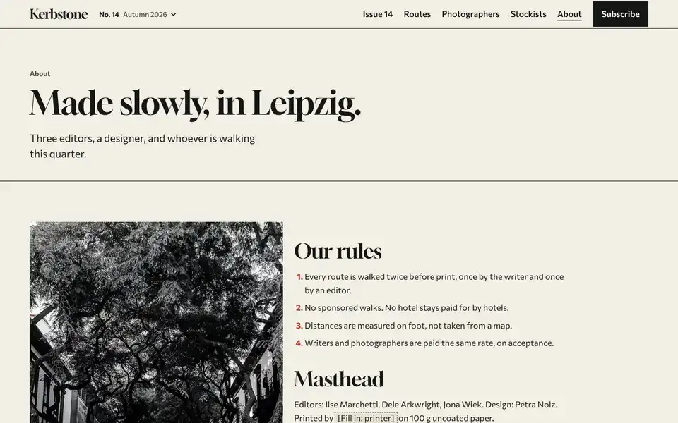 Kerbstone, page "About", first screen