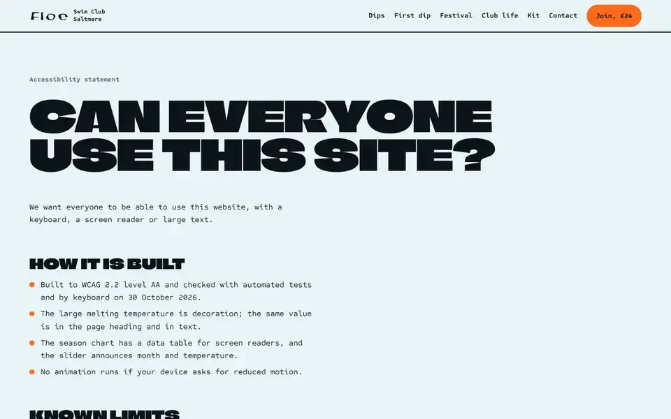 Floe, page "Accessibility", first screen