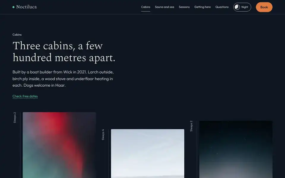 Noctiluca, page "Cabins (comparison)", first screen
