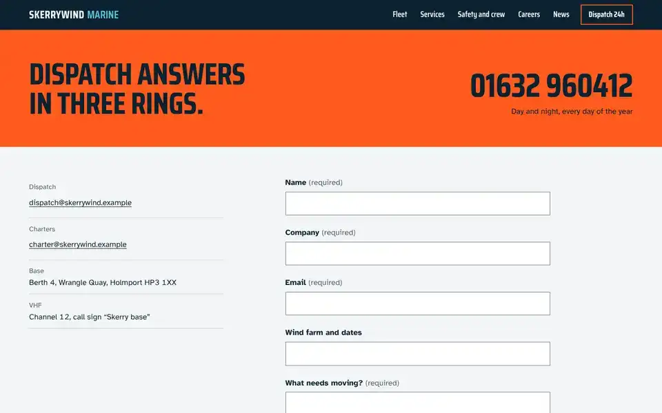 Skerrywind, page "Contact and dispatch", first screen