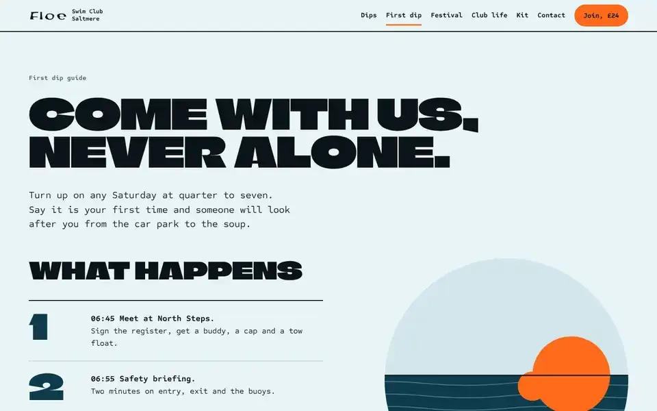 Floe, page "First dip guide (safety)", first screen
