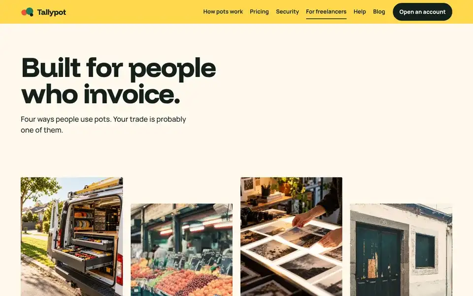 Tallypot, page "For freelancers", first screen