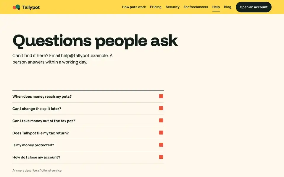Tallypot, page "Help", first screen