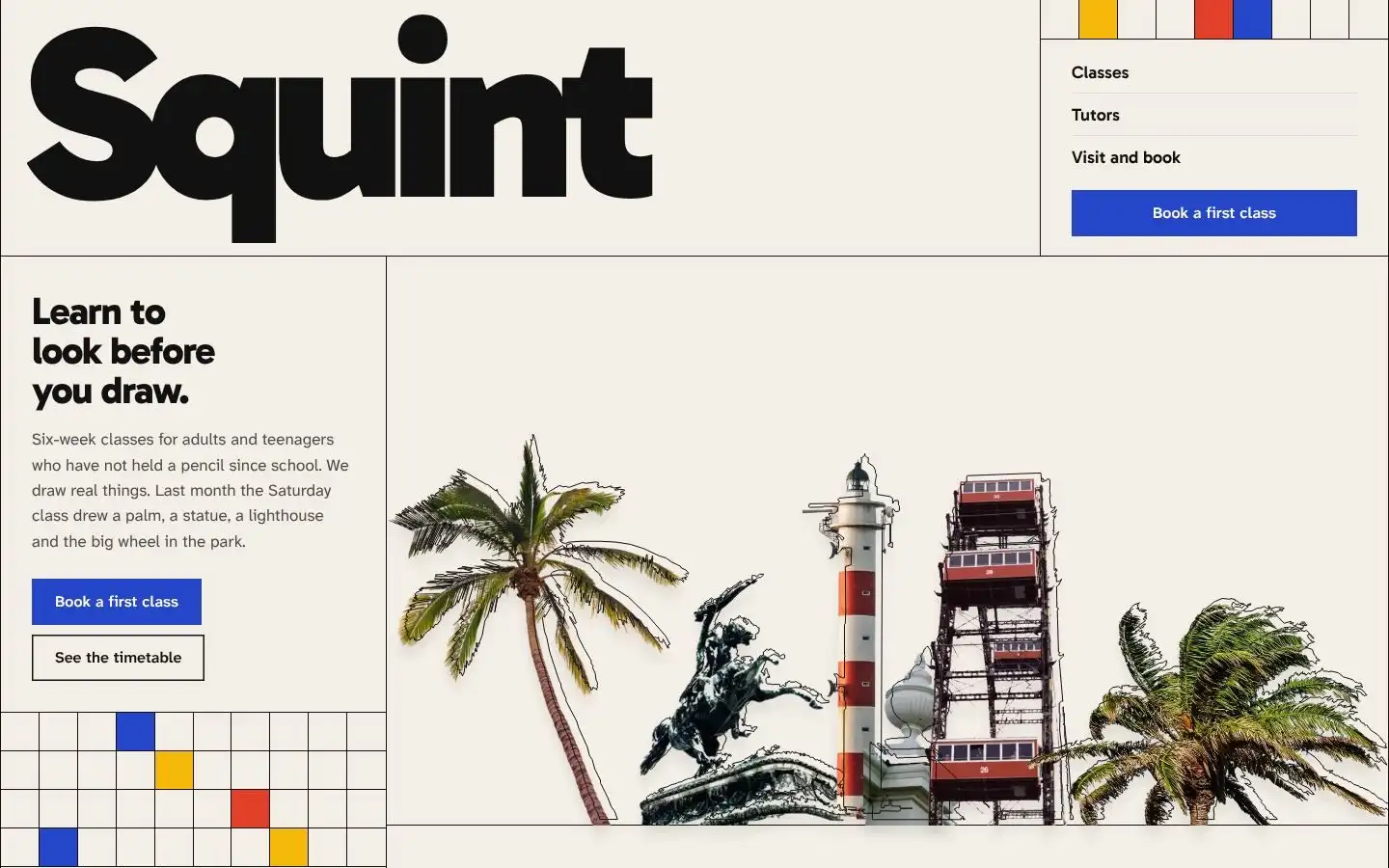 Squint, first screen on desktop
