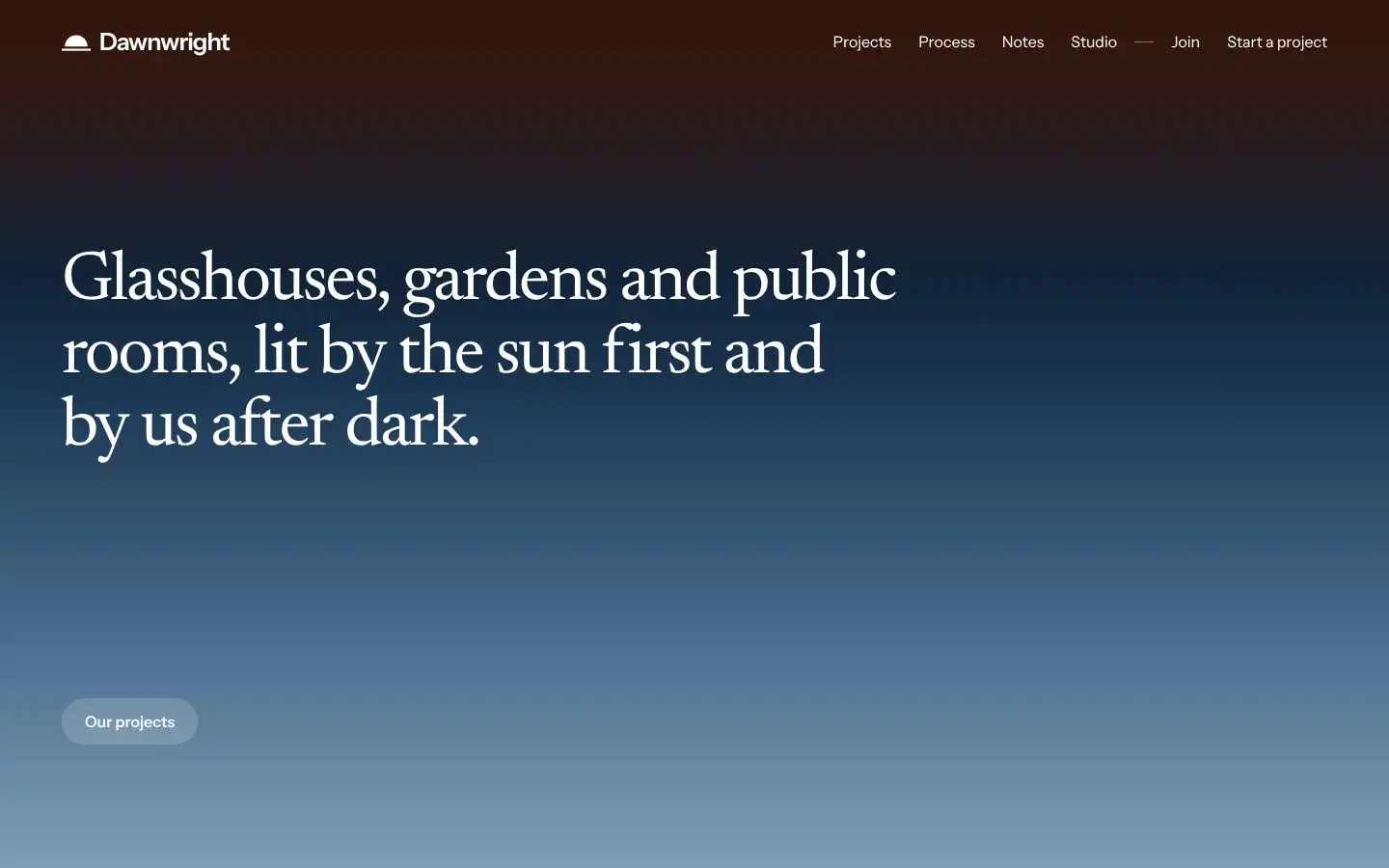 Dawnwright, first screen on desktop