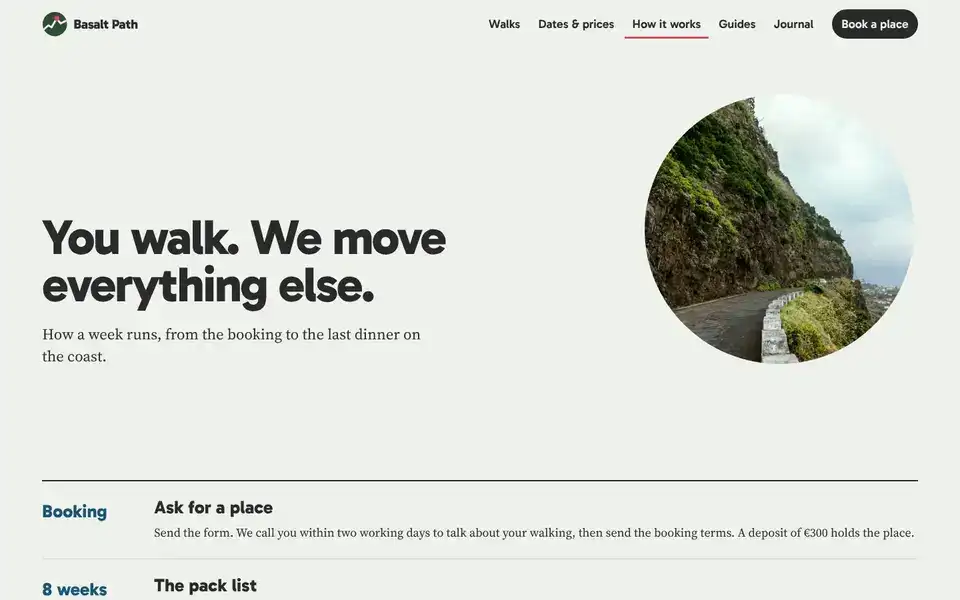 Basalt Path, page "How it works with FAQ", first screen