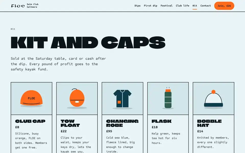 Floe, page "Kit and shop", first screen