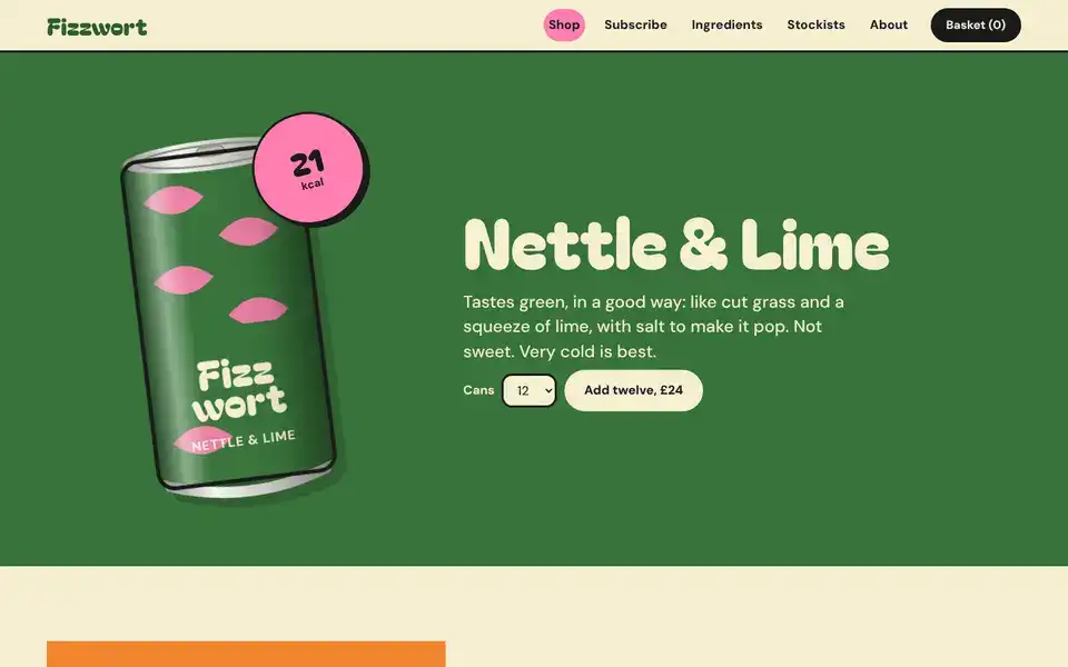 Fizzwort, page "Flavour: Nettle & Lime", first screen
