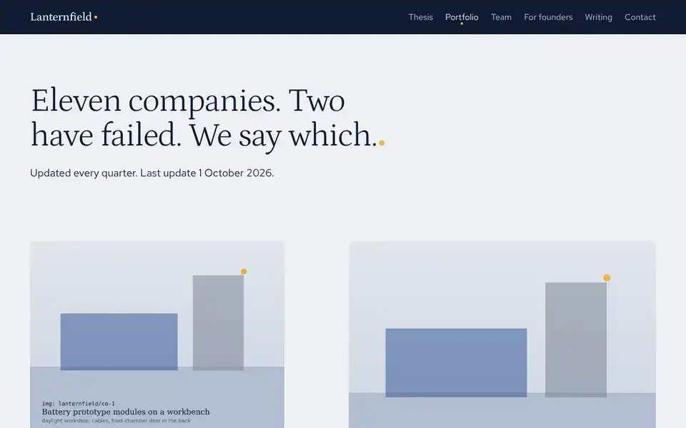 Lanternfield, page "Portfolio", first screen