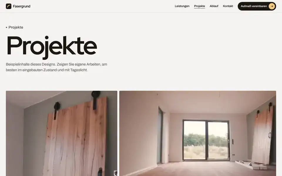Fasergrund, page "Projekte", first screen