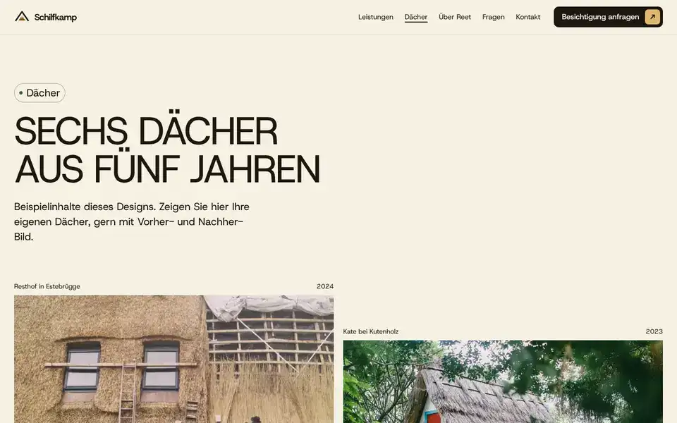 Schilfkamp, page "Dächer (Projekte)", first screen