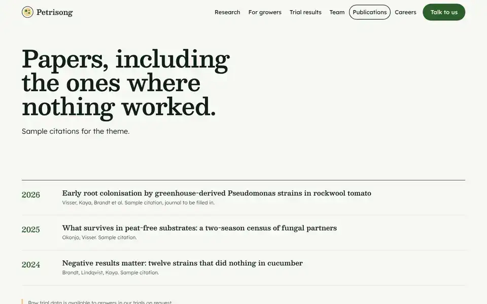 Petrisong, page "Publications", first screen