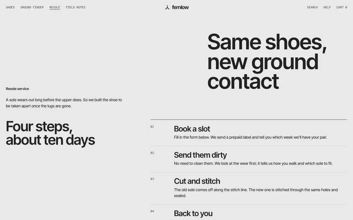 Fernlow, Seite „Resole service and booking“, erster Bildschirm