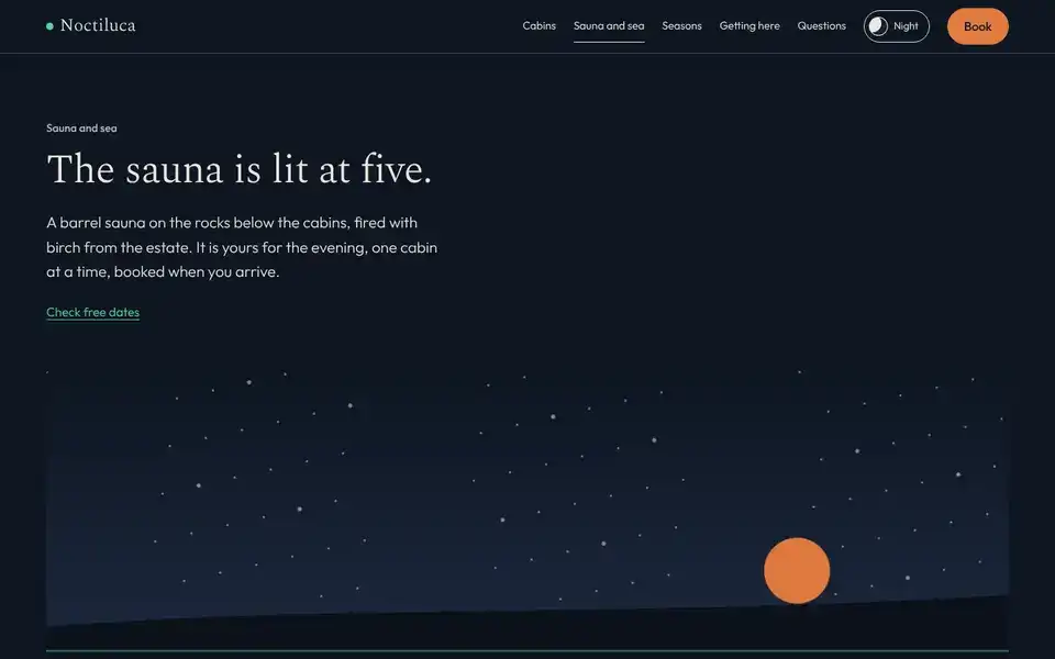 Noctiluca, page "Sauna and sea", first screen