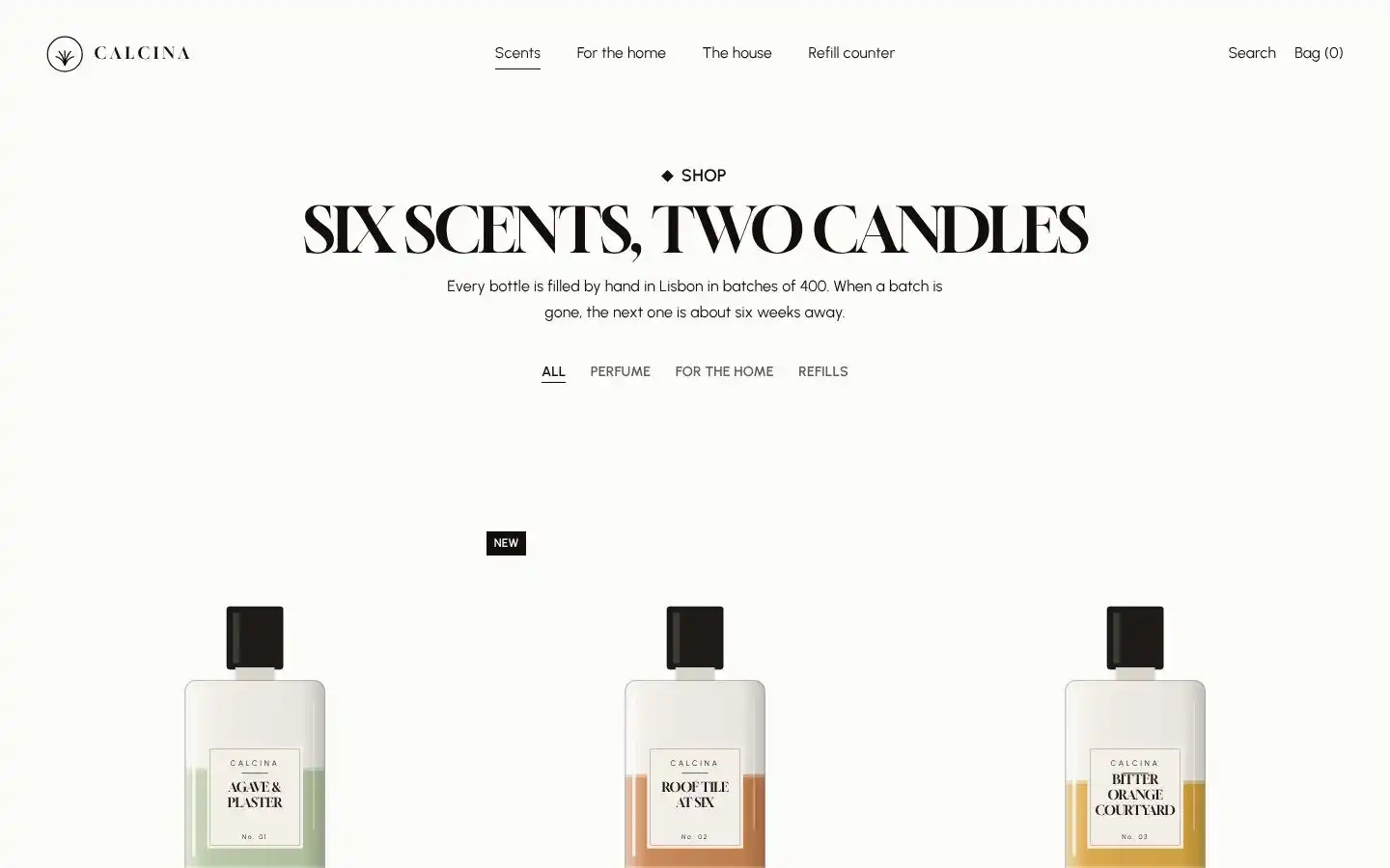 Calcina, page "Scents (catalogue)", first screen