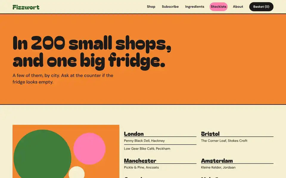 Fizzwort, page "Stockists", first screen