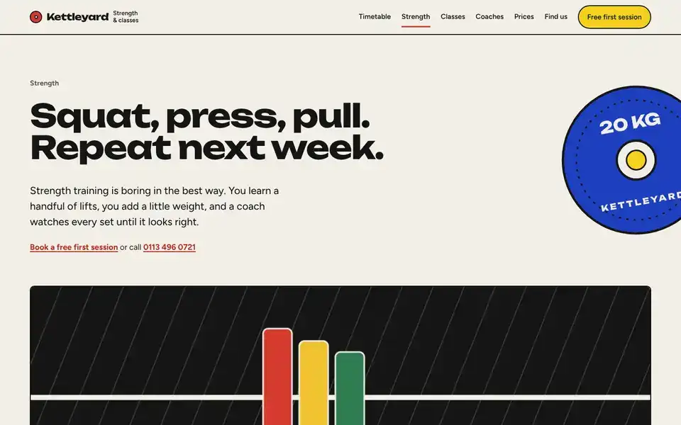 Kettleyard, page "Strength and personal training", first screen