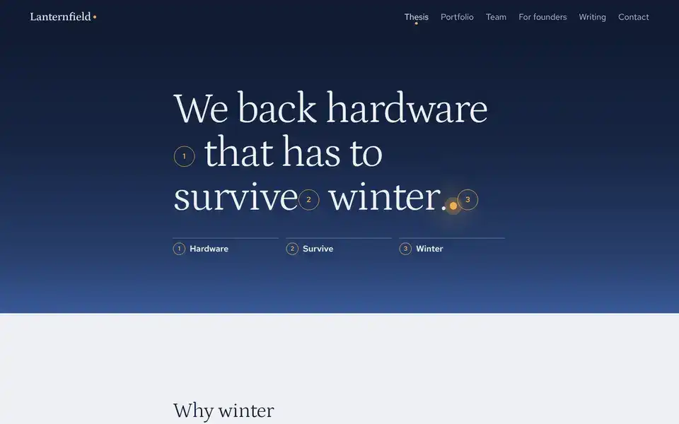 Lanternfield, page "Thesis", first screen