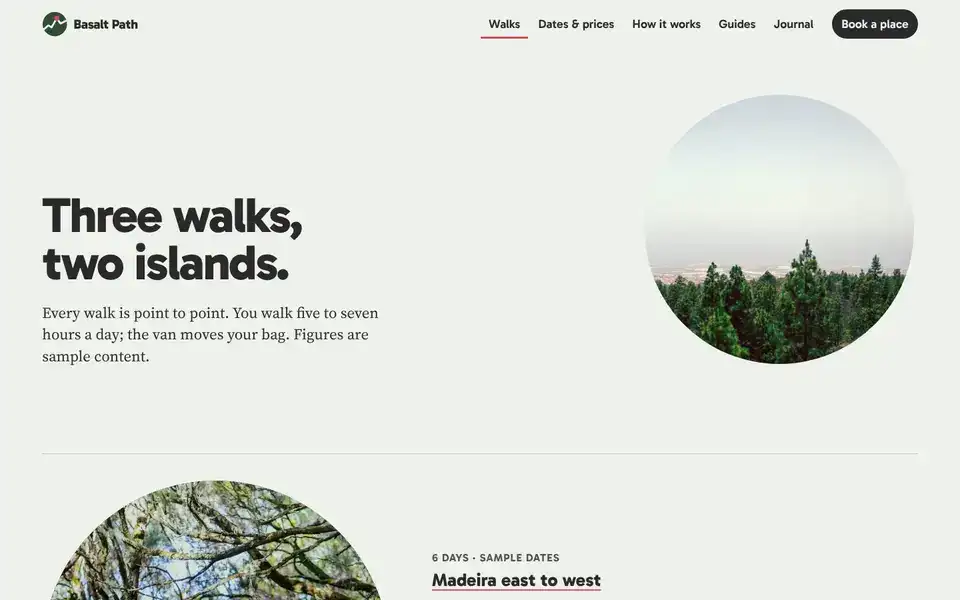 Basalt Path, page "Walks with grades", first screen