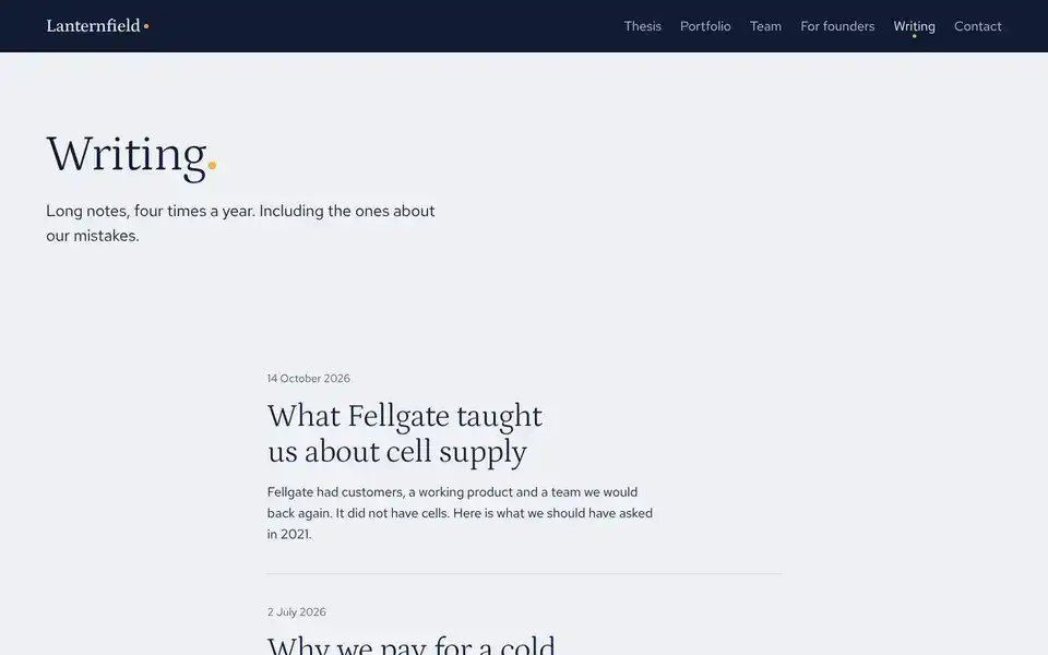 Lanternfield, page "Writing", first screen